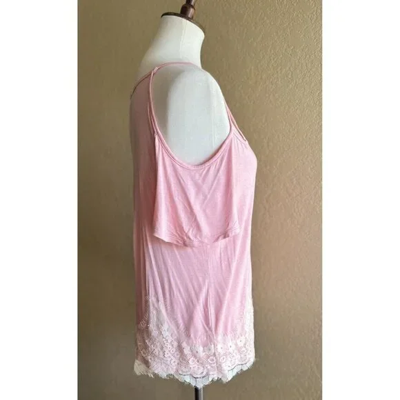 Self Esteem Womens pink Lace Trim Strappy Casual Top Size M - Picture 6 of 10